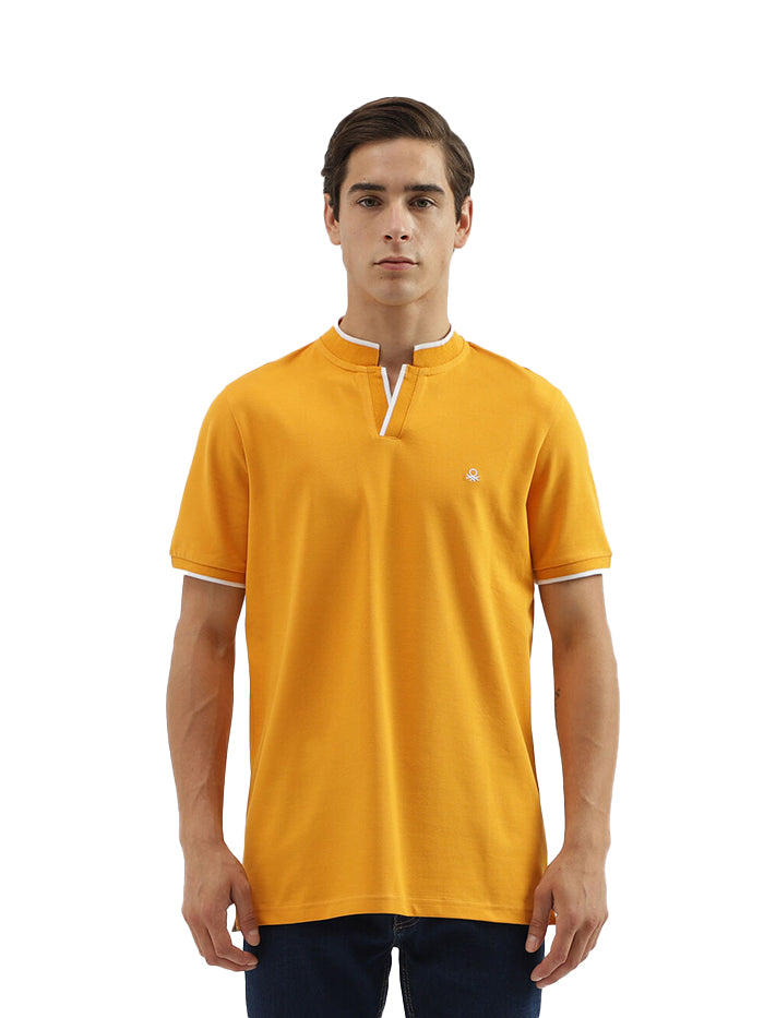 MEN'S REGULAR FIT POLO NECK SOLID T-SHIRT