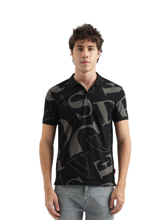 REGULAR FIT POLO NECK PRINTED PATTERN T-SHIRT