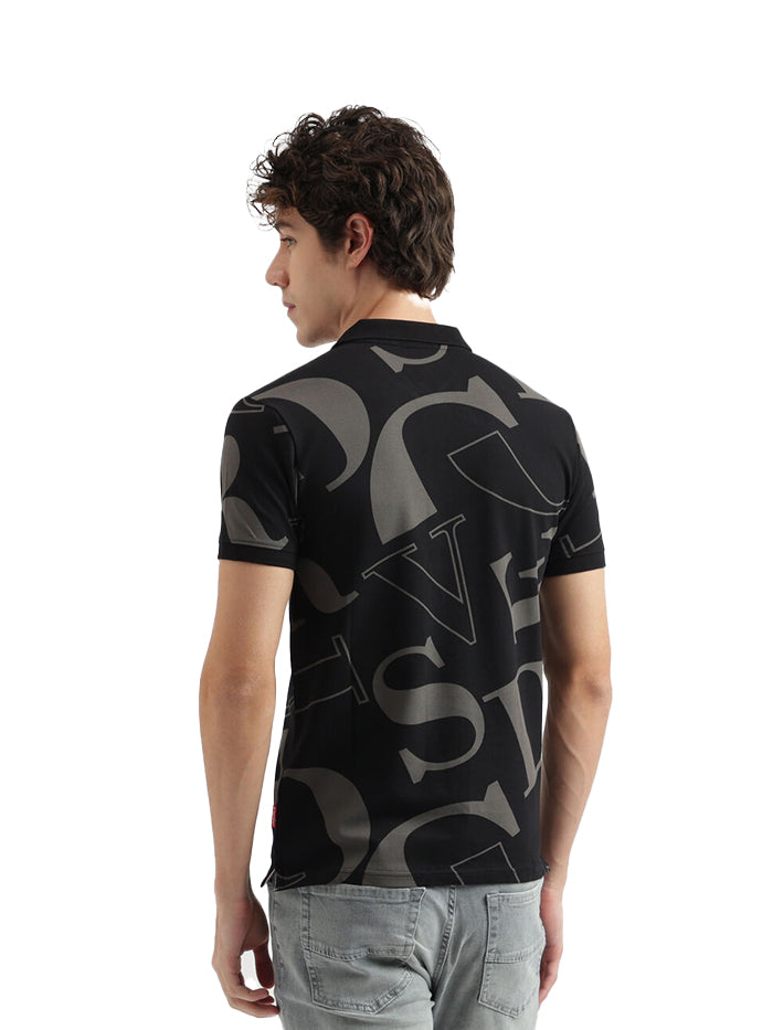REGULAR FIT POLO NECK PRINTED PATTERN T-SHIRT