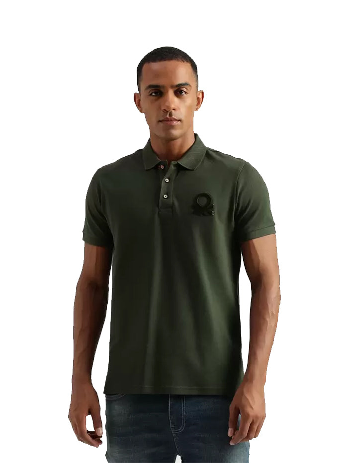 Men Solid Polo Neck Cotton Green T-Shirt
