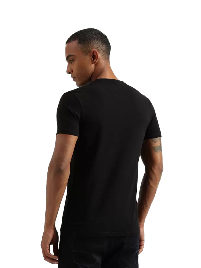 Men Printed Round Neck Pure Cotton Black T-Shirt
