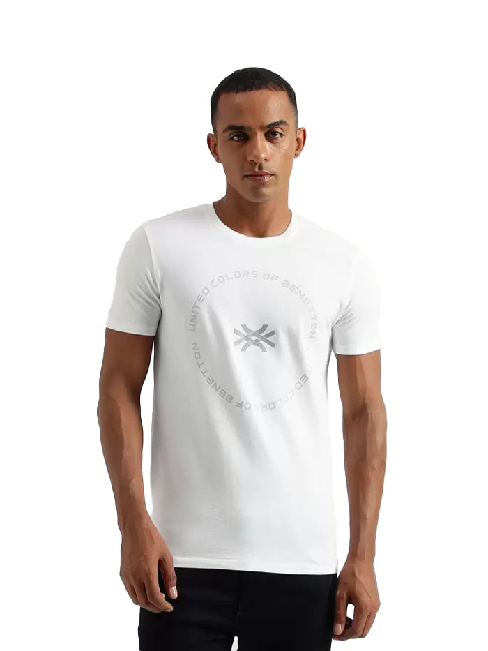 Typography Round Neck Pure Cotton White T-Shirt