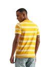 Men Striped Round Neck Pure Cotton Yellow T-Shirt