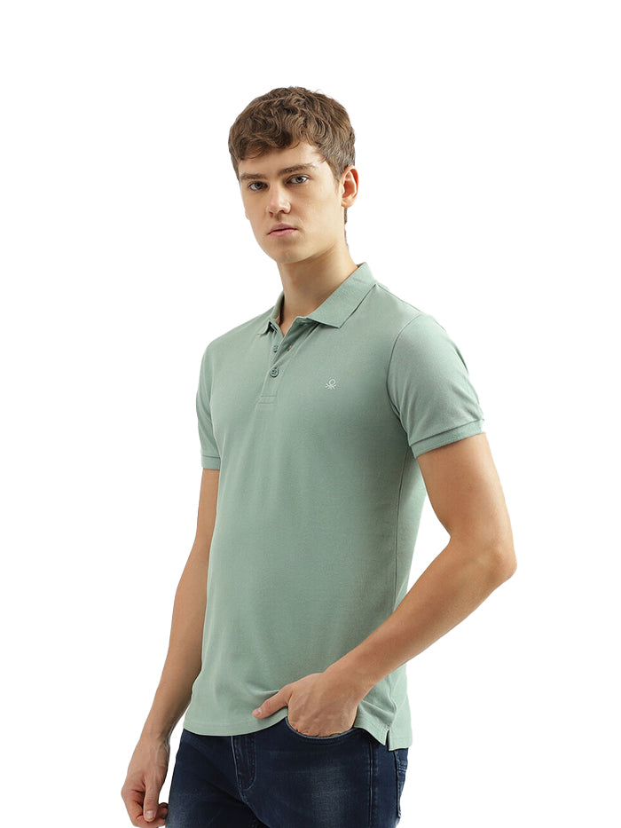 REGULAR FIT POLO NECK TEXTURED MEN'S T-SHIRT