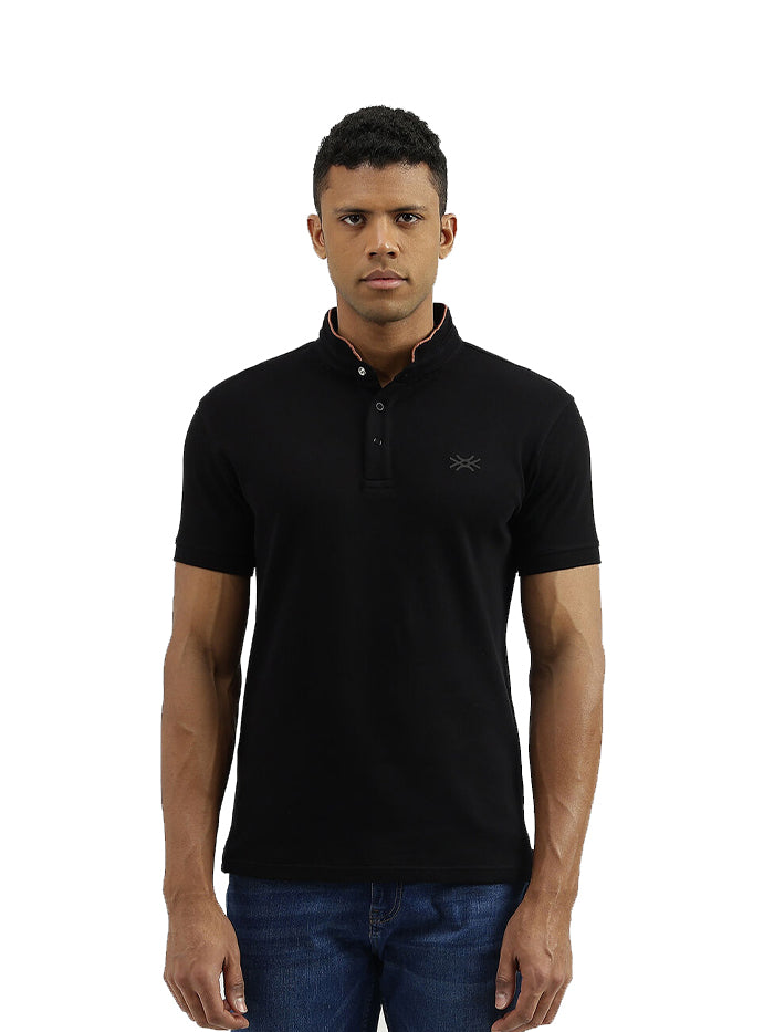 REGULAR FIT STAND COLLAR SOLID T-SHIRT