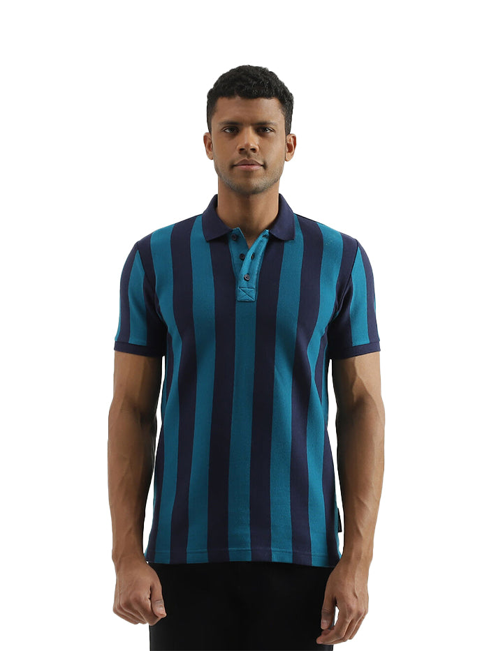 REGULAR FIT POLO COLLAR STRIPED T-SHIRT