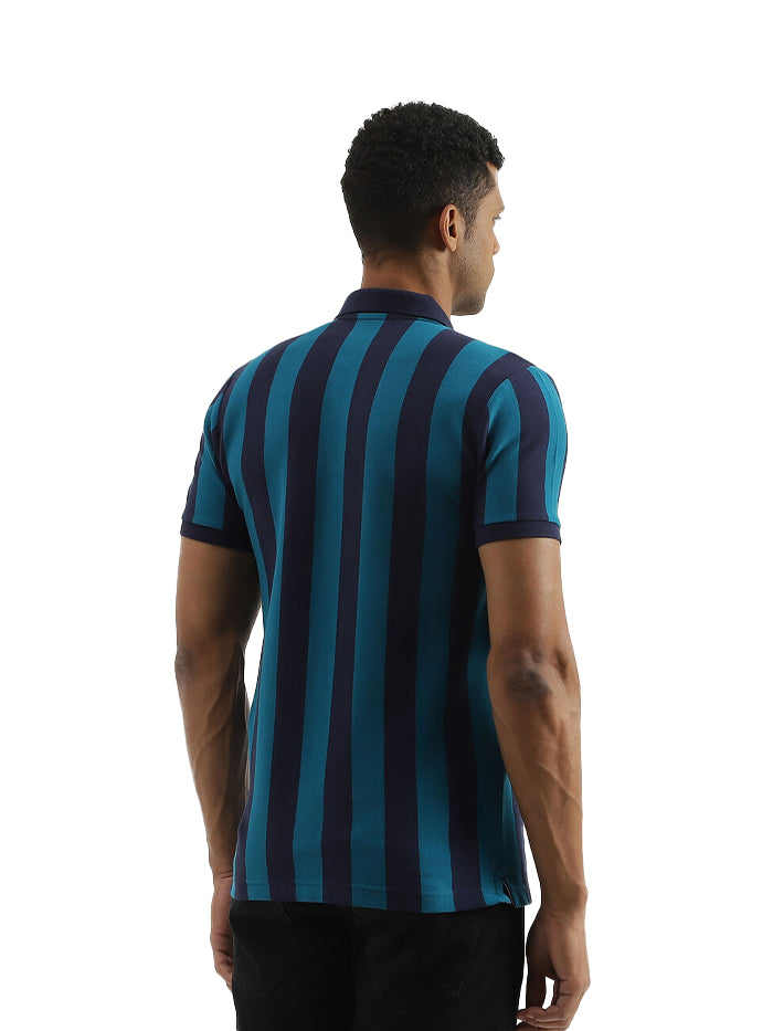 REGULAR FIT POLO COLLAR STRIPED T-SHIRT