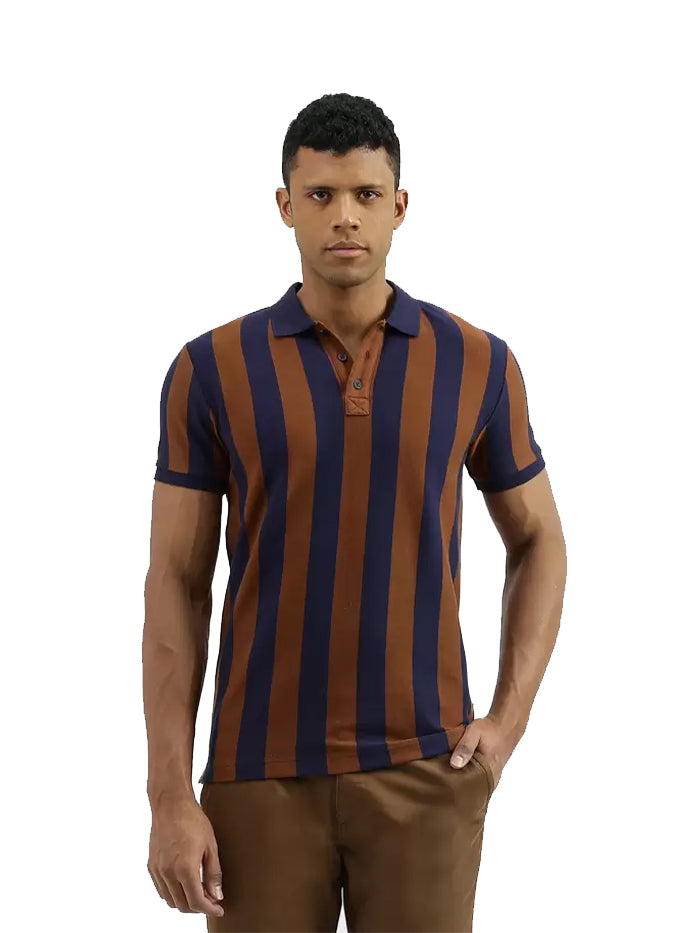 Men Striped Polo Neck Pure Cotton T-Shirt