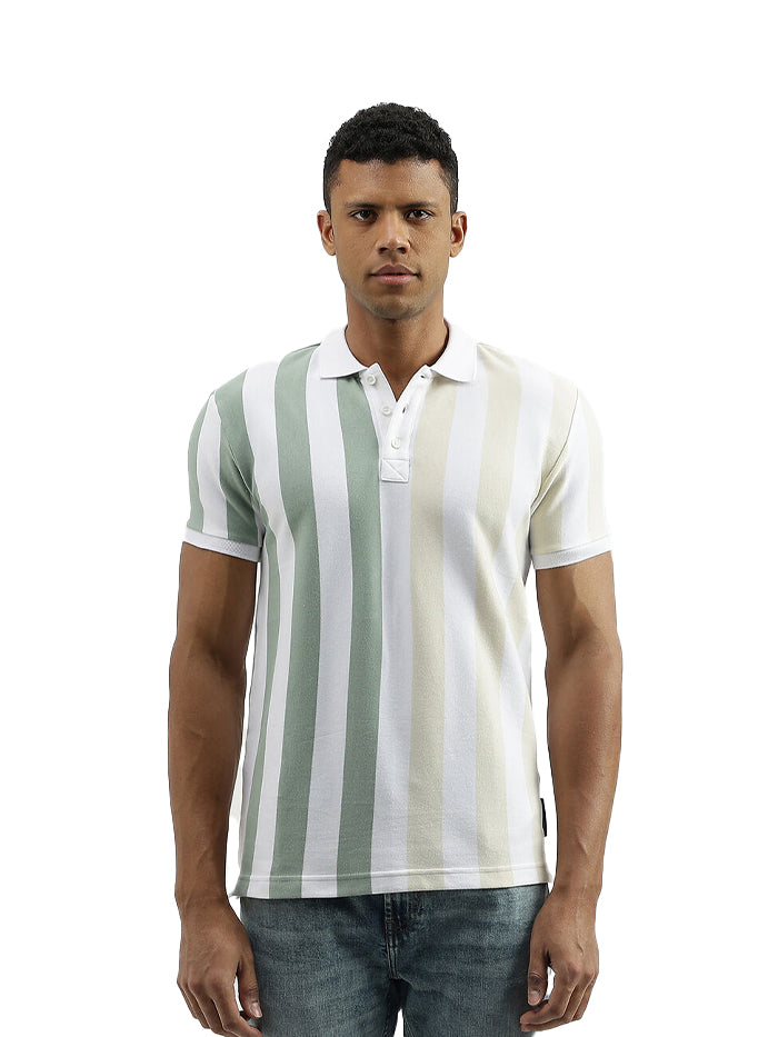 REGULAR FIT POLO COLLAR STRIPED T-SHIRT