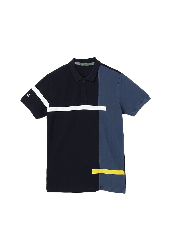 REGULAR FIT POLO COLLAR COLOURBLOCKED T-SHIRT