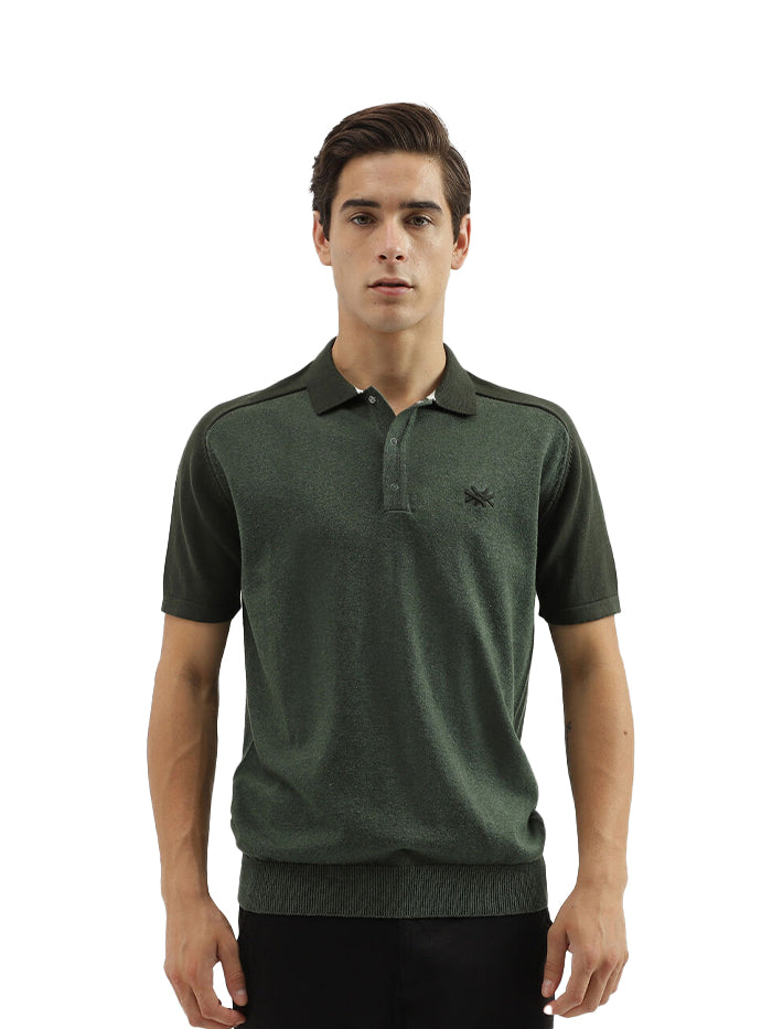 MEN'S REGULAR FIT POLO NECK SOLID T-SHIRT