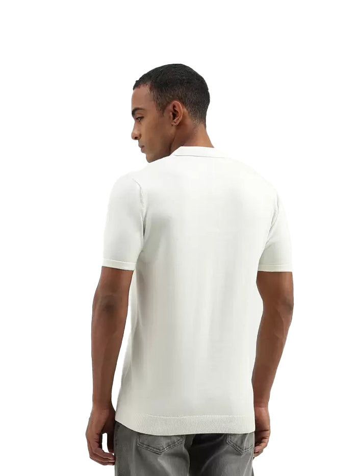 Men Striped Polo Neck Pure Cotton White T-Shirt