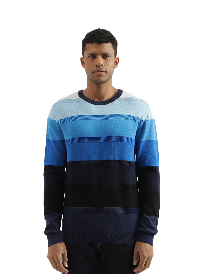 REGULAR FIT ROUND NECK STRIPED SWEATER