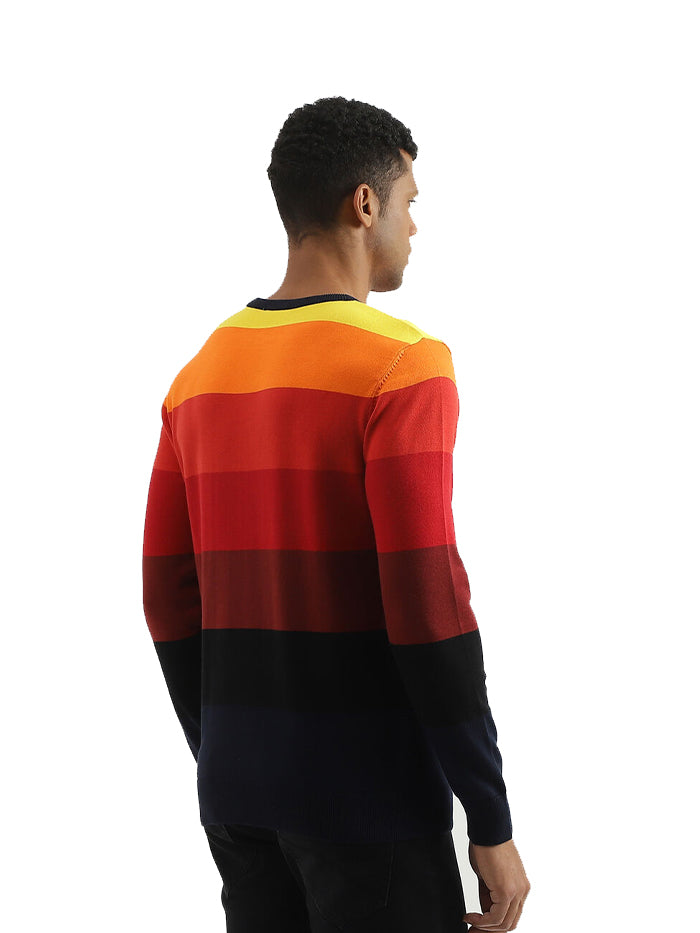 REGULAR FIT ROUND NECK STRIPED SWEATER