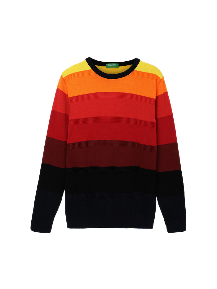 REGULAR FIT ROUND NECK STRIPED SWEATER