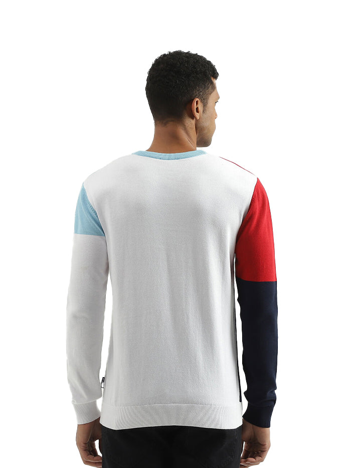 REGULAR FIT ROUND NECK COLOURBLOCKED SWEATER