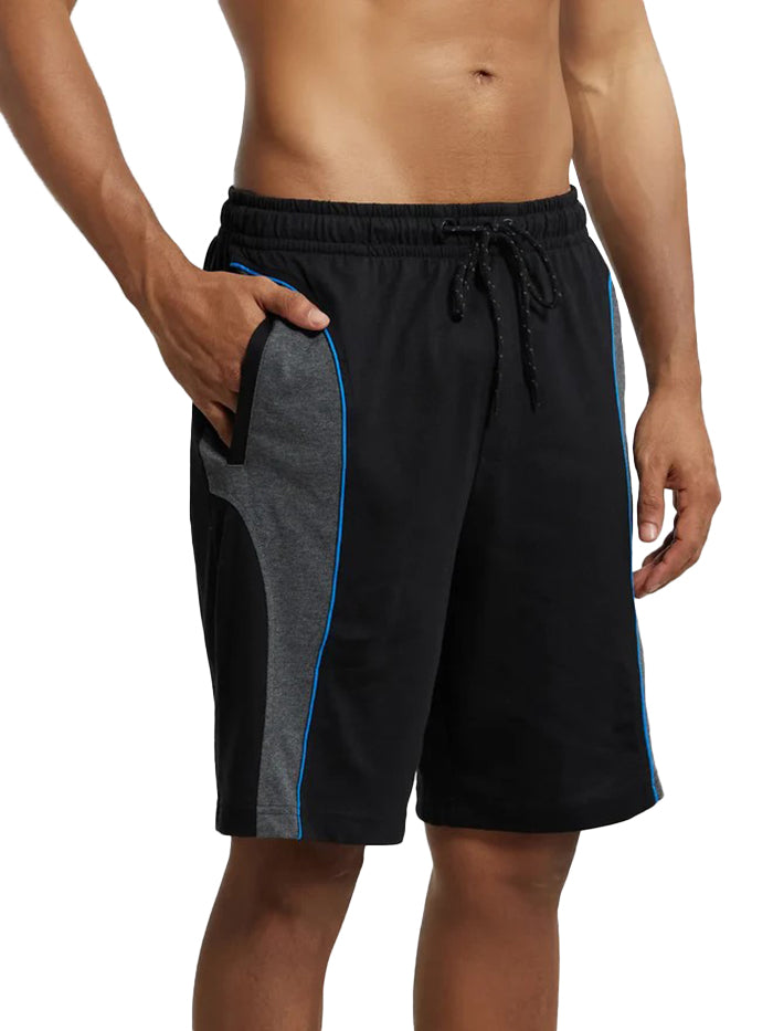 Men's Black & Charcoal Melange Super Combed Cotton Rich Straight Fit Shorts