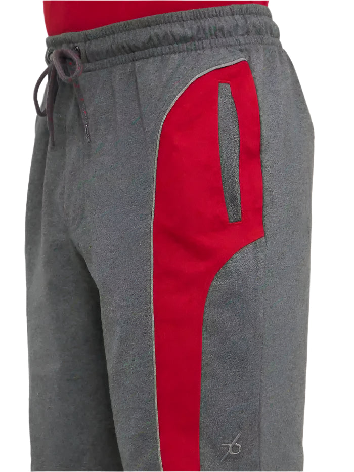 Men&#39;s Charcoal Melange &amp; Shanghai Red Super Combed Cotton Rich Straight Fit Shorts