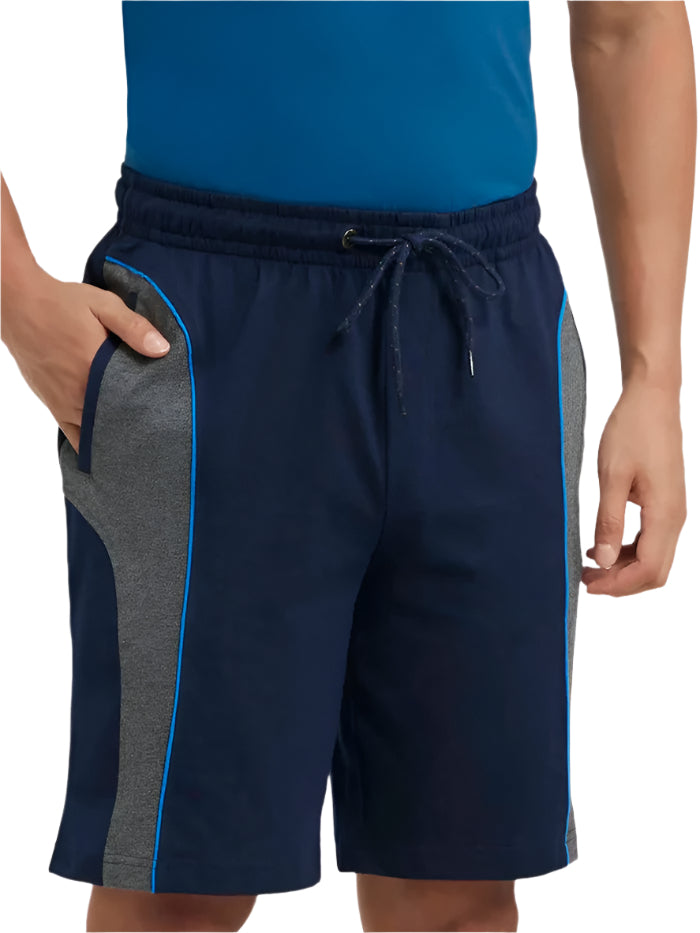Men's Navy & Charcoal Melange Super Combed Cotton Rich Straight Fit Shorts