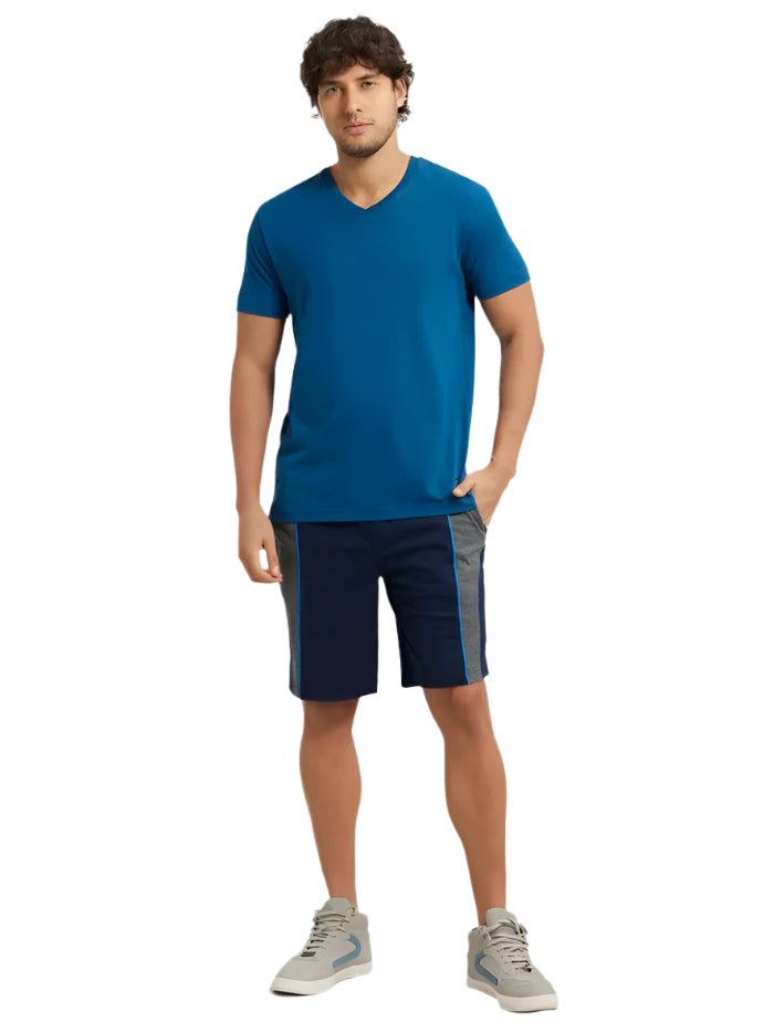 Men&#39;s Navy &amp; Charcoal Melange Super Combed Cotton Rich Straight Fit Shorts