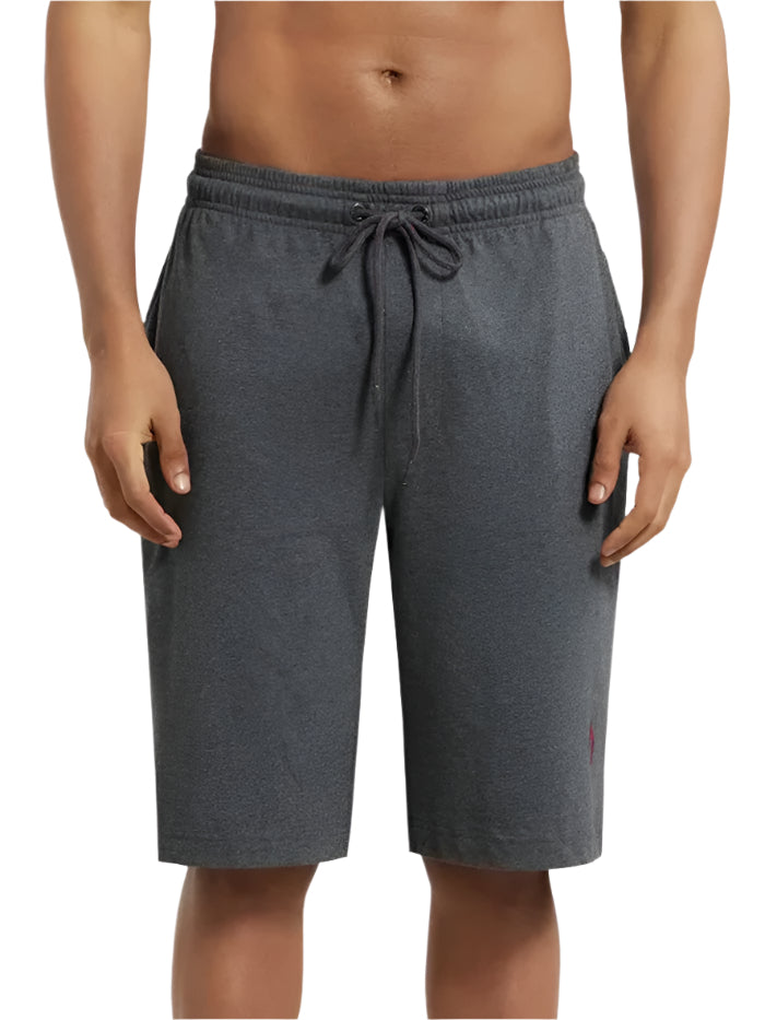 Men's Super Combed Cotton Rich Regular Fit Charcoal Melange & Shanghai Red Shorts