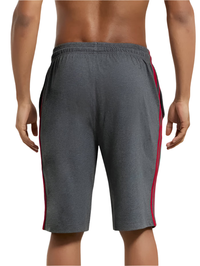 Men&#39;s Super Combed Cotton Rich Regular Fit Charcoal Melange &amp; Shanghai Red Shorts