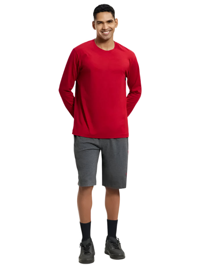 Men&#39;s Super Combed Cotton Rich Regular Fit Charcoal Melange &amp; Shanghai Red Shorts