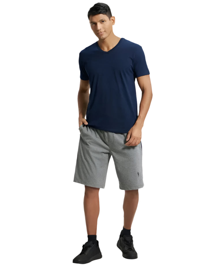 Men&#39;s Super Combed Cotton Rich Regular Fit Grey Melange &amp; Navy Shorts