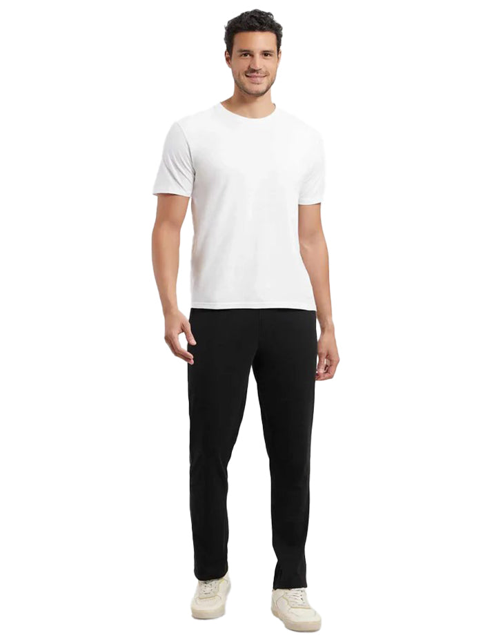 Men&#39;s Super Combed Cotton Rich Regular Fit Black &amp; Grey Melange Trackpant