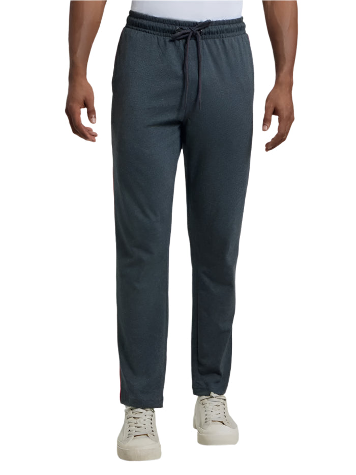 Men's Super Combed Cotton Rich Straight Fit Charcoal Melange & Shanghai Red Trackpant