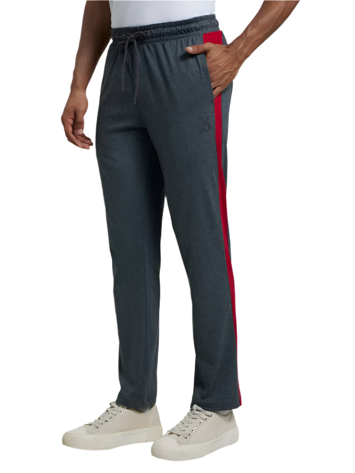 Men's Super Combed Cotton Rich Straight Fit Charcoal Melange & Shanghai Red Trackpant