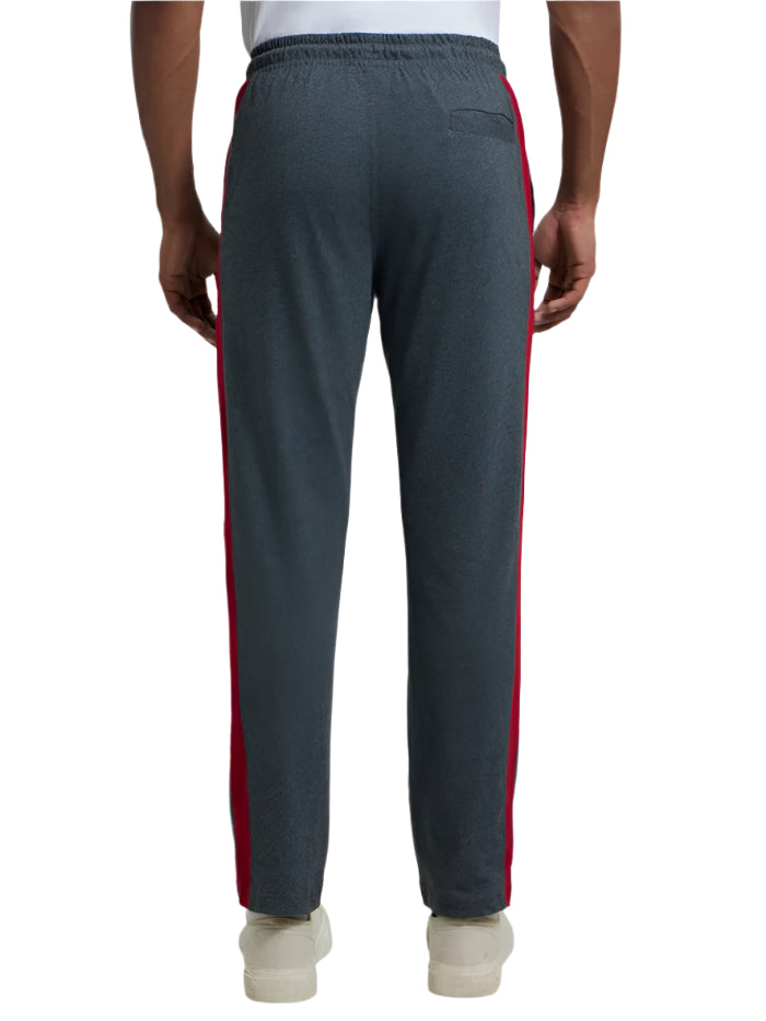 Men&#39;s Super Combed Cotton Rich Straight Fit Charcoal Melange &amp; Shanghai Red Trackpant