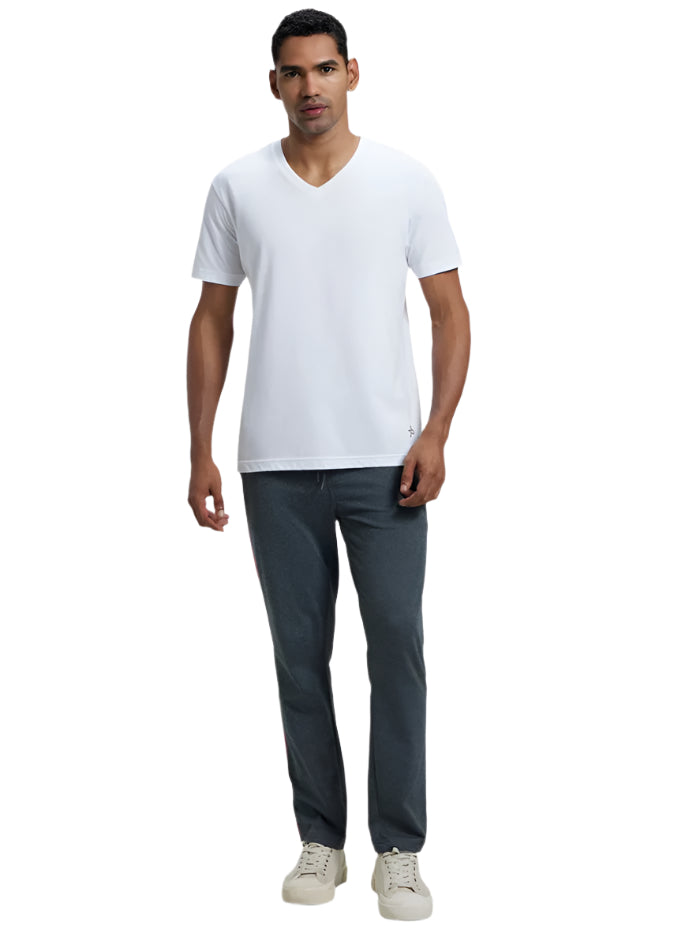 Men&#39;s Super Combed Cotton Rich Straight Fit Charcoal Melange &amp; Shanghai Red Trackpant