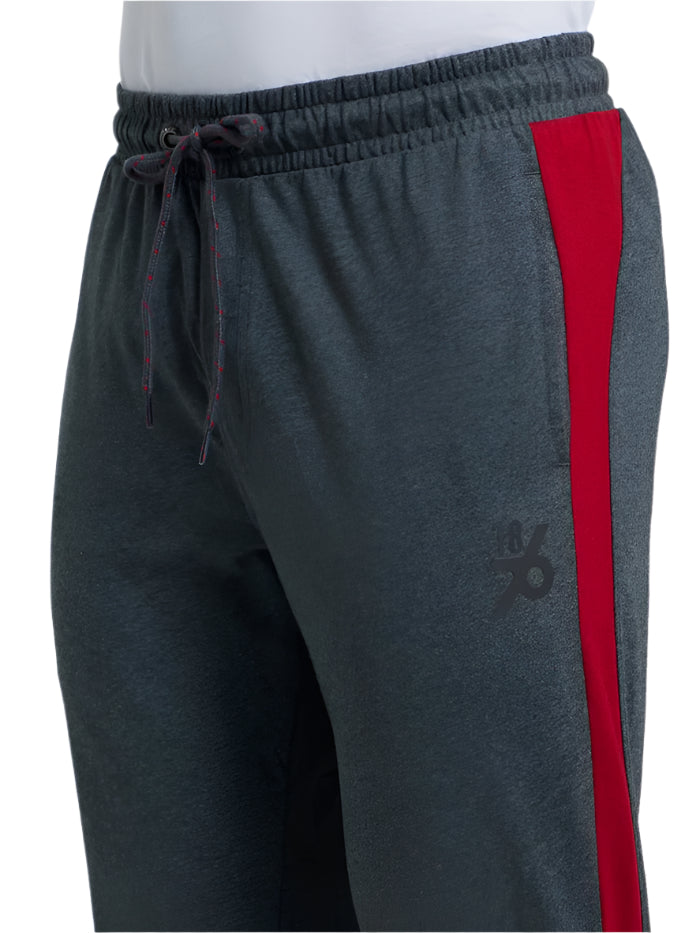 Men&#39;s Super Combed Cotton Rich Straight Fit Charcoal Melange &amp; Shanghai Red Trackpant