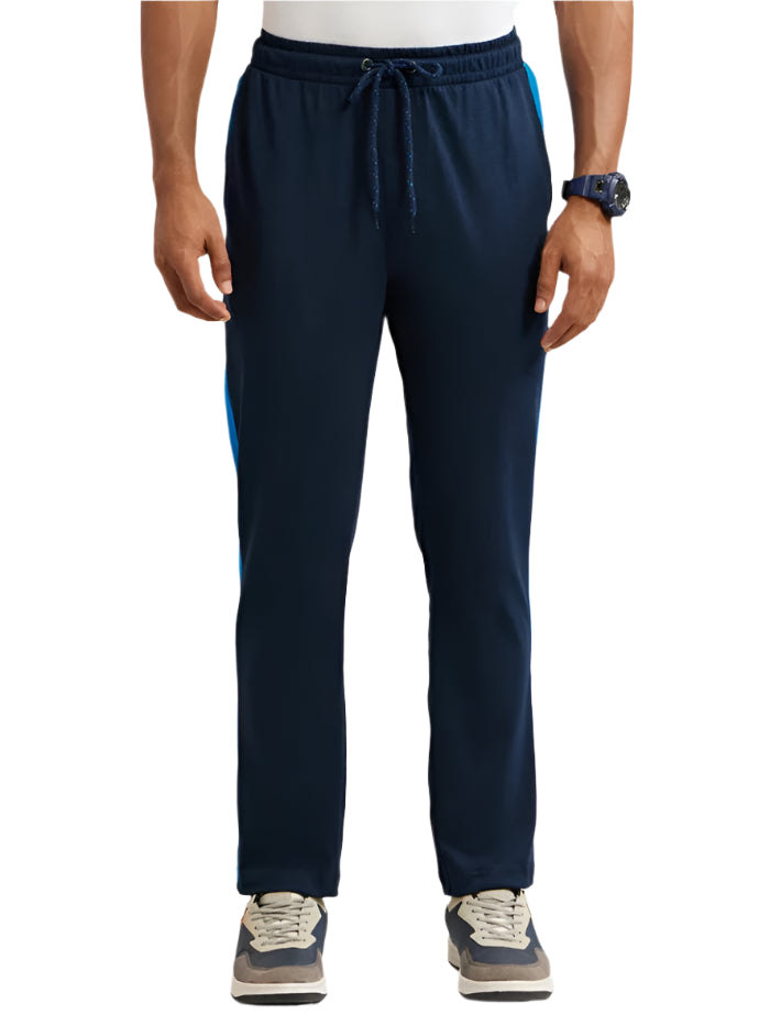 Men's Super Combed Cotton Rich Straight Fit Navy & Neon Blue Trackpant
