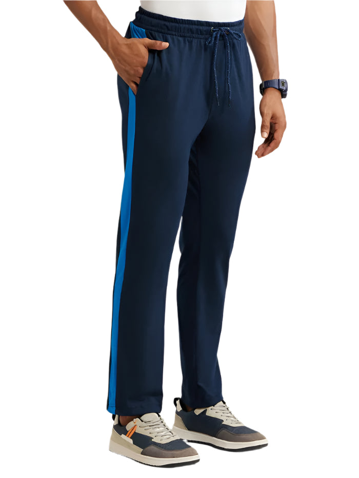 Men's Super Combed Cotton Rich Straight Fit Navy & Neon Blue Trackpant