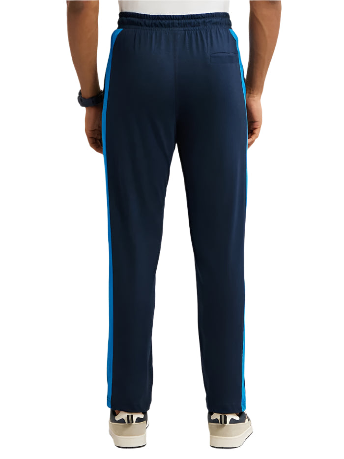 Men&#39;s Super Combed Cotton Rich Straight Fit Navy &amp; Neon Blue Trackpant