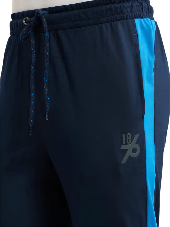 Men&#39;s Super Combed Cotton Rich Straight Fit Navy &amp; Neon Blue Trackpant