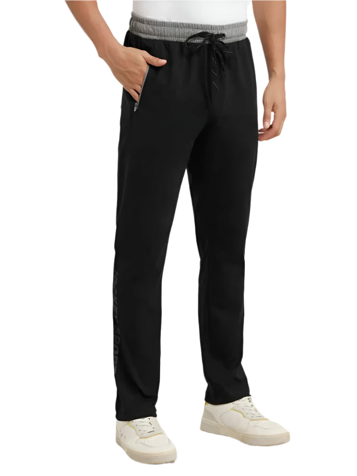 Men's Super Combed Cotton Rich Black & Grey Melange Slim Fit Trackpant