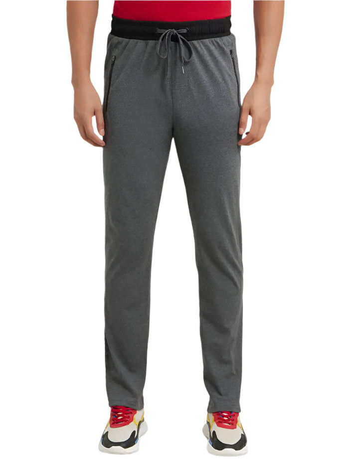 Men's Super Combed Cotton Rich Charcoal Melange & Black Slim Fit Trackpant