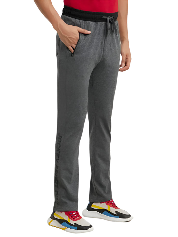 Men's Super Combed Cotton Rich Charcoal Melange & Black Slim Fit Trackpant