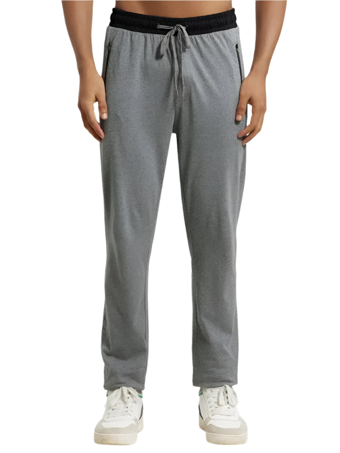 Men's Super Combed Cotton Rich Grey Melange & Black Slim Fit Trackpant