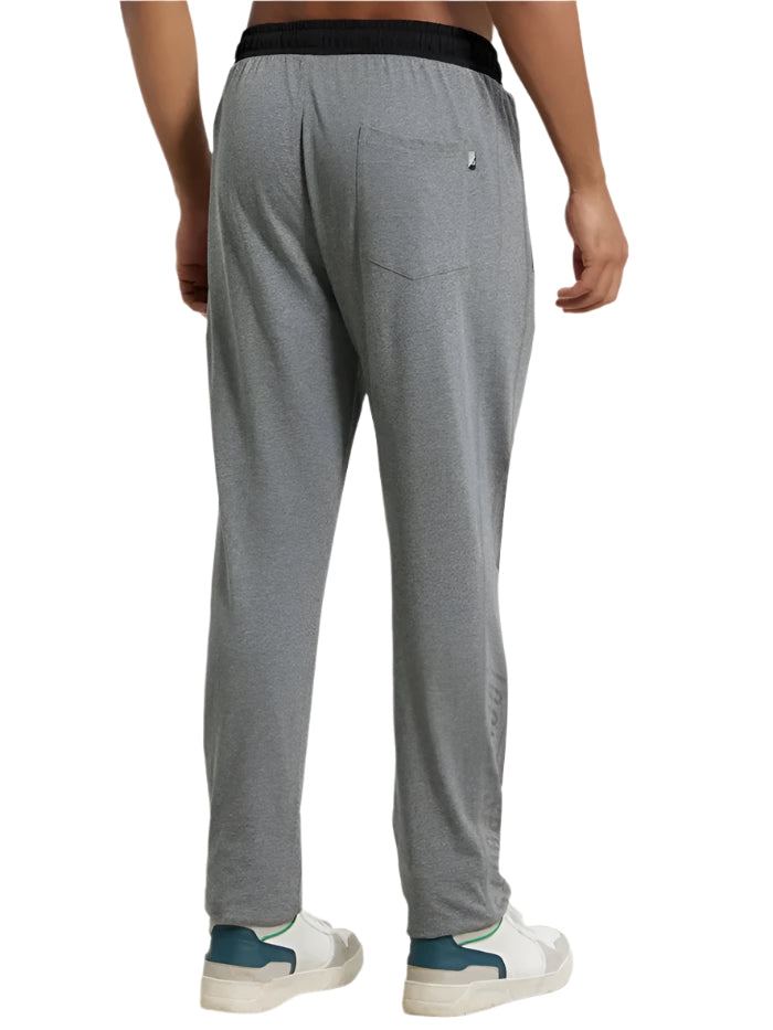 Men&#39;s Super Combed Cotton Rich Grey Melange &amp; Black Slim Fit Trackpant
