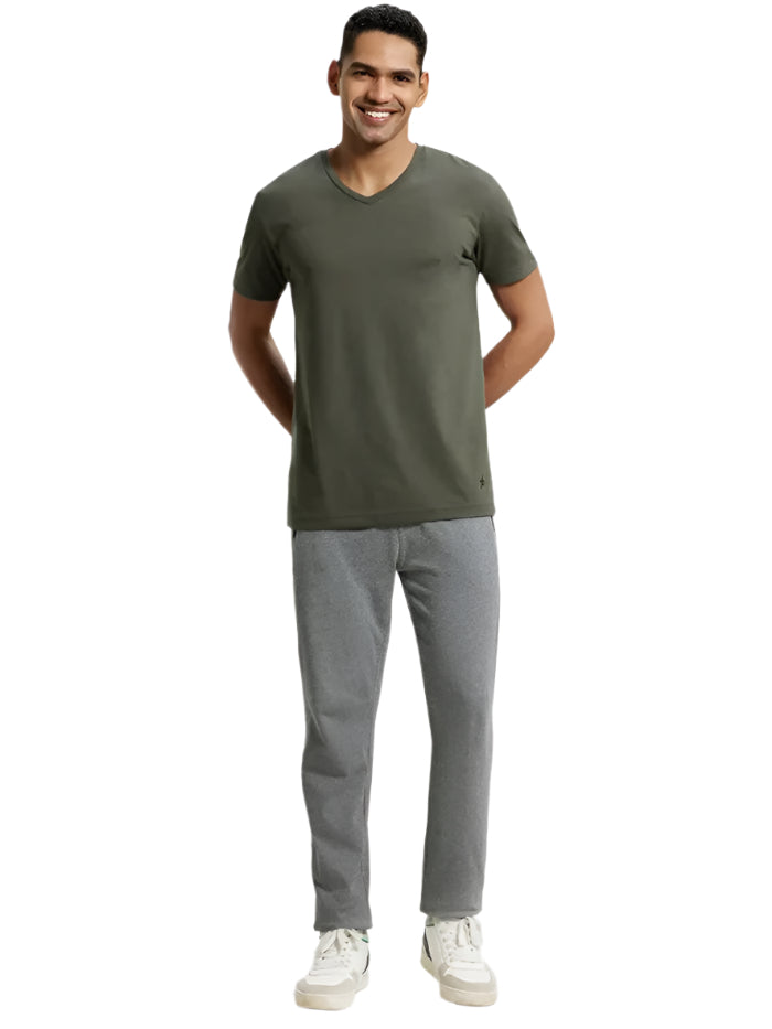 Men&#39;s Super Combed Cotton Rich Grey Melange &amp; Black Slim Fit Trackpant