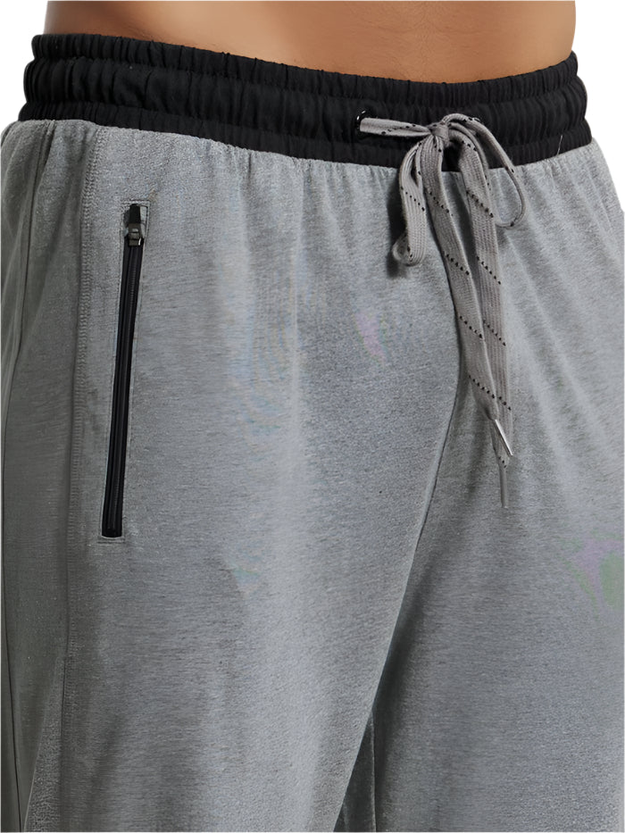 Men&#39;s Super Combed Cotton Rich Grey Melange &amp; Black Slim Fit Trackpant