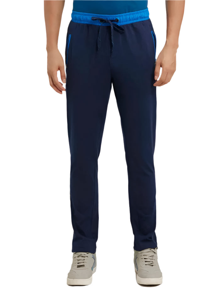 Men's Super Combed Cotton Rich Navy & Neon Blue Slim Fit Trackpant