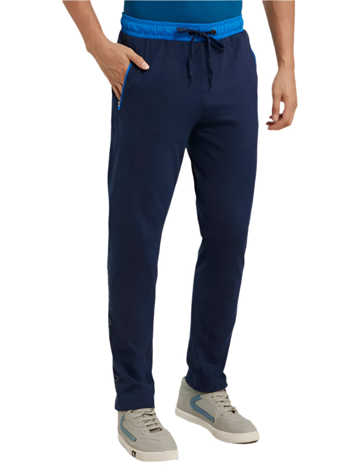 Men's Super Combed Cotton Rich Navy & Neon Blue Slim Fit Trackpant