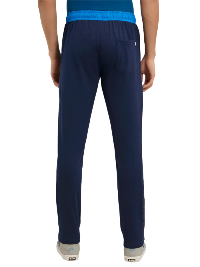 Men&#39;s Super Combed Cotton Rich Navy &amp; Neon Blue Slim Fit Trackpant