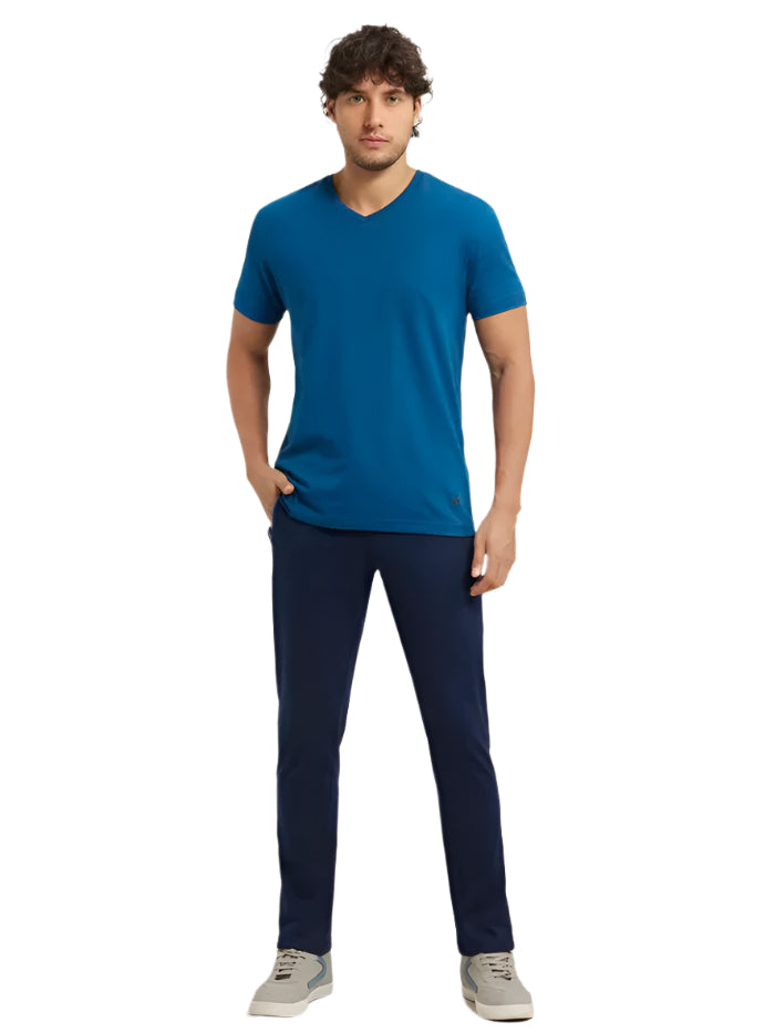 Men&#39;s Super Combed Cotton Rich Navy &amp; Neon Blue Slim Fit Trackpant