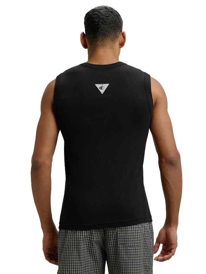 Men&#39;s Super Combed Cotton Rib Solid Round Neck Black Muscle Vest